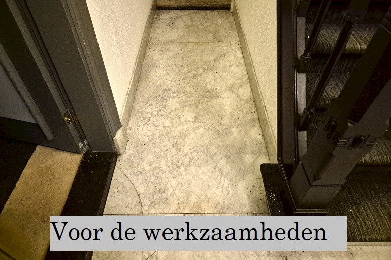 Marmer gangvloer restauratie, voor de werkzaamheden.