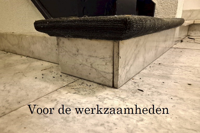 Marmer plint reparatie, voor de werkzaamheden.