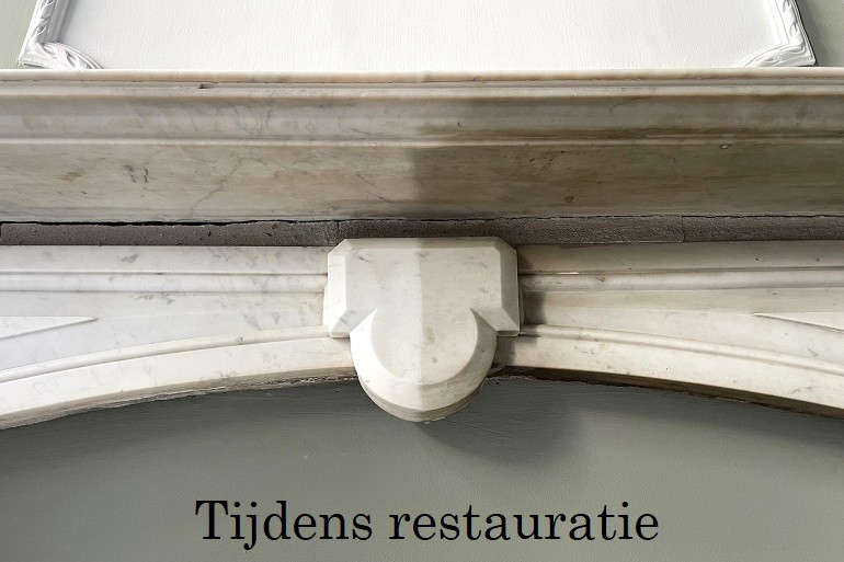 Wit marmer rook resten verwijderen.